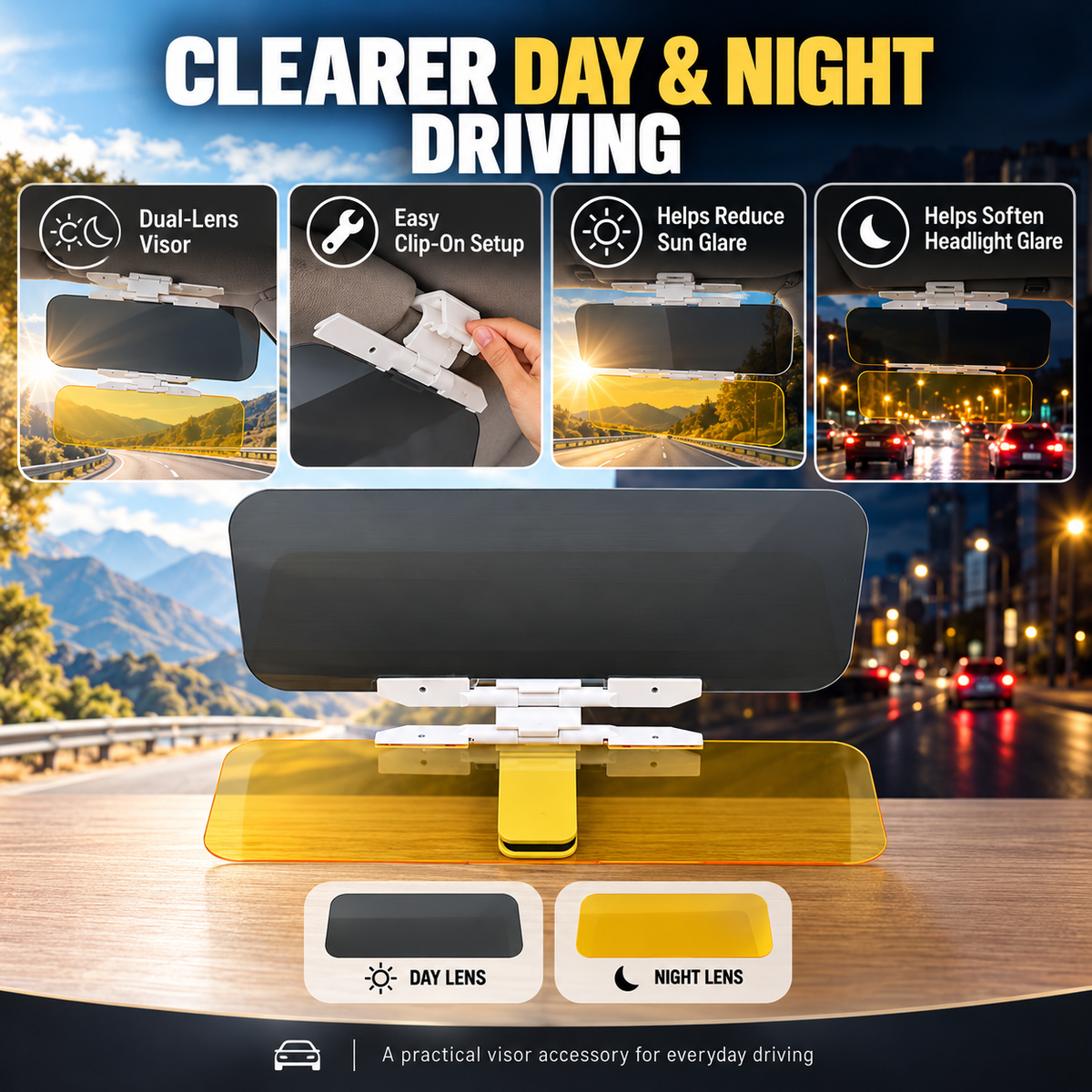 Anti-Glare Car Visor for Day & Night