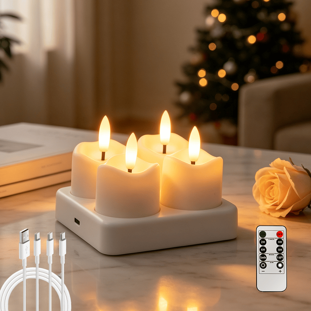 Rechargeable Flameless Tea Lights –  With Remote & Charging Base