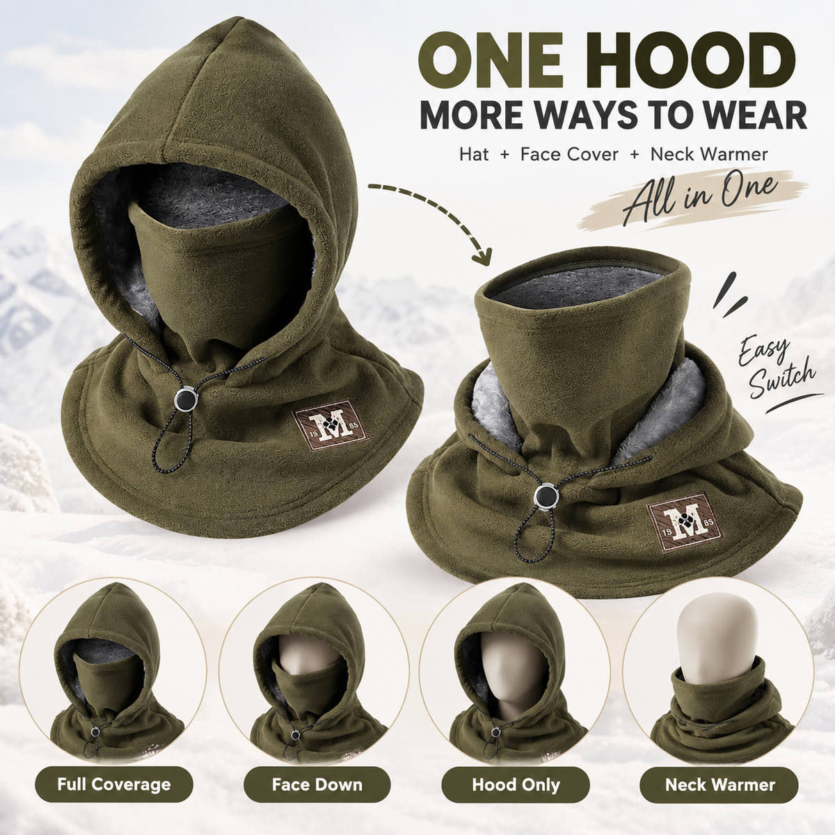 3-in-1 Thermal Fleece Hood – Hat, Face & Neck Warmer
