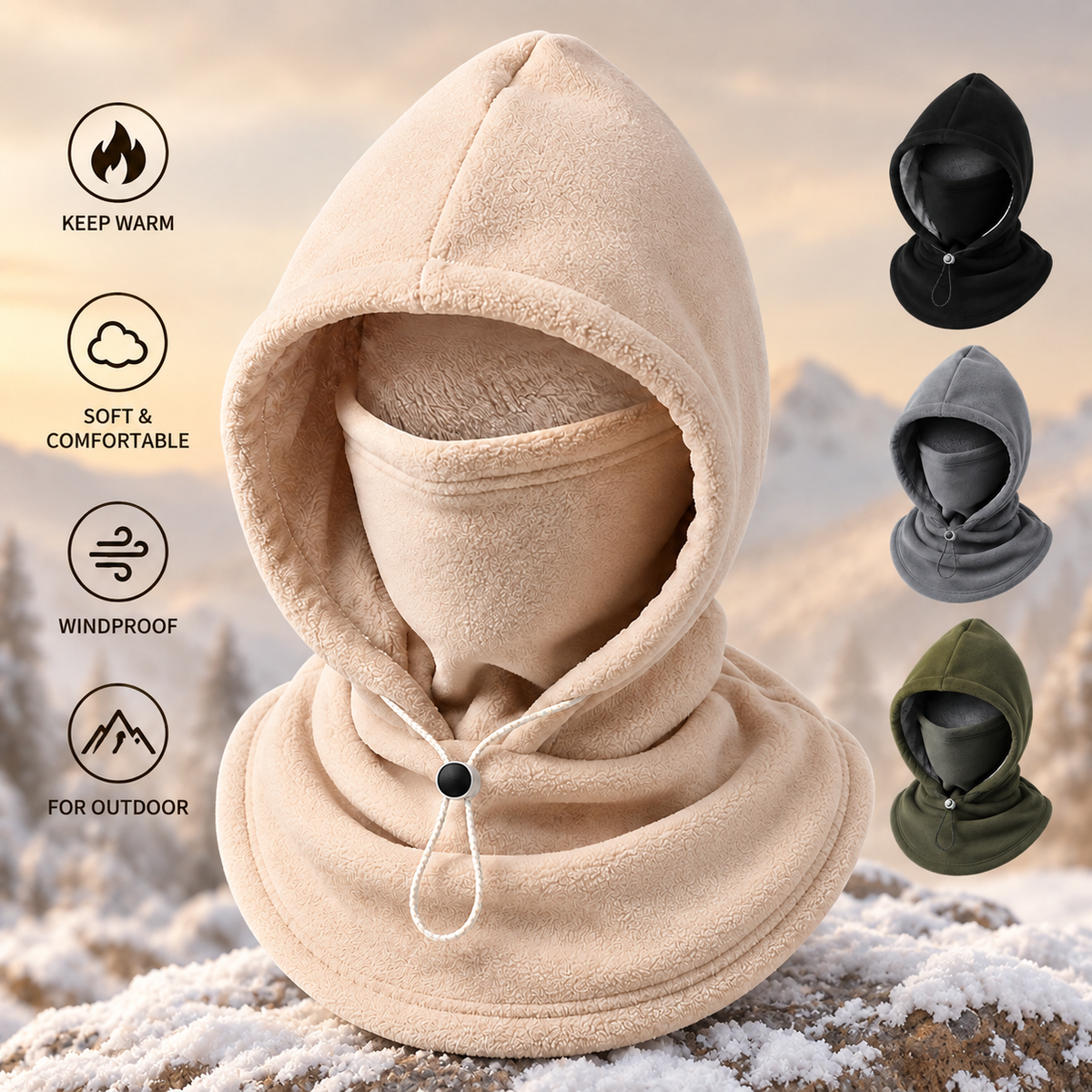3-in-1 Thermal Fleece Hood – Hat, Face & Neck Warmer