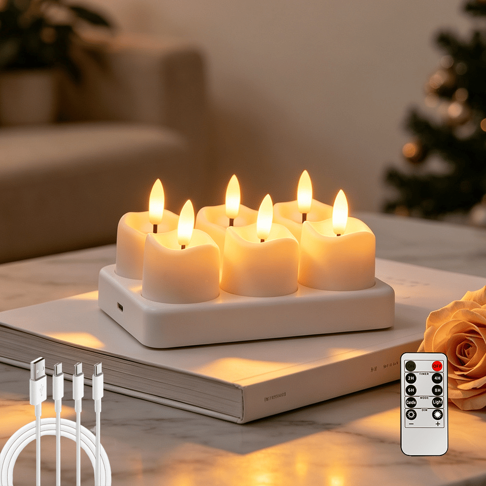 Rechargeable Flameless Tea Lights –  With Remote & Charging Base