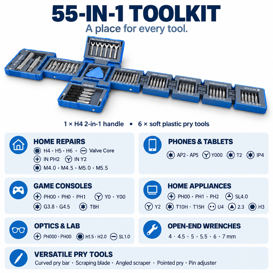 55-in-1 Precision Screwdriver Set – Magnetic Bits & Bendable Handle