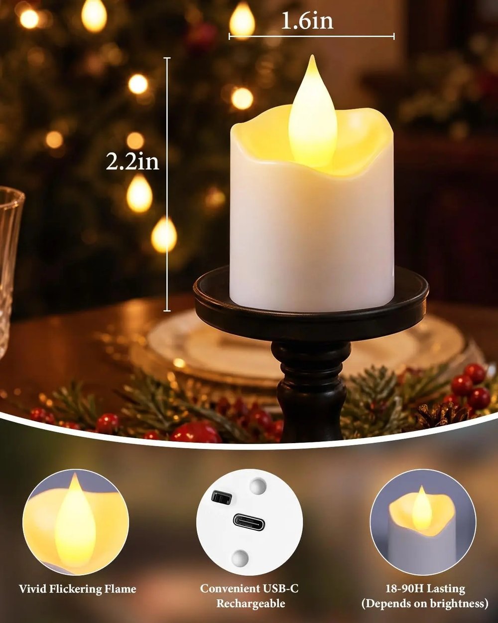 Rechargeable Flameless Tea Lights –  With Remote & Charging Base