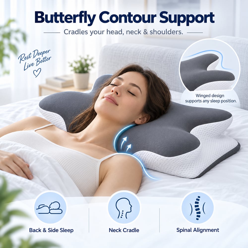 Butterfly Contour Pillow — Memory Foam Neck Support