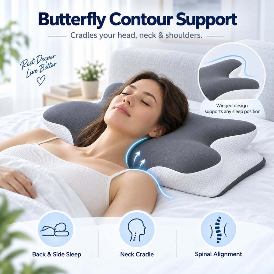 Butterfly Contour Pillow — Memory Foam Neck Support