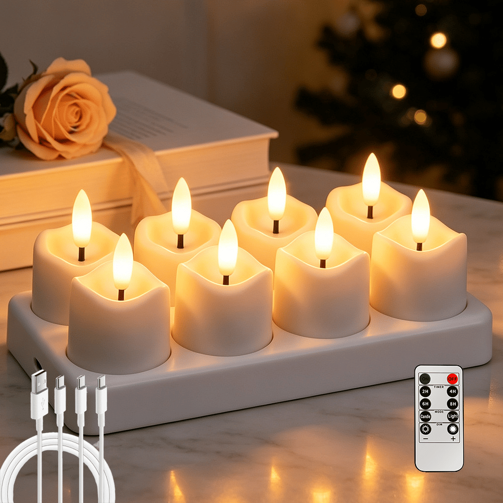 Rechargeable Flameless Tea Lights –  With Remote & Charging Base
