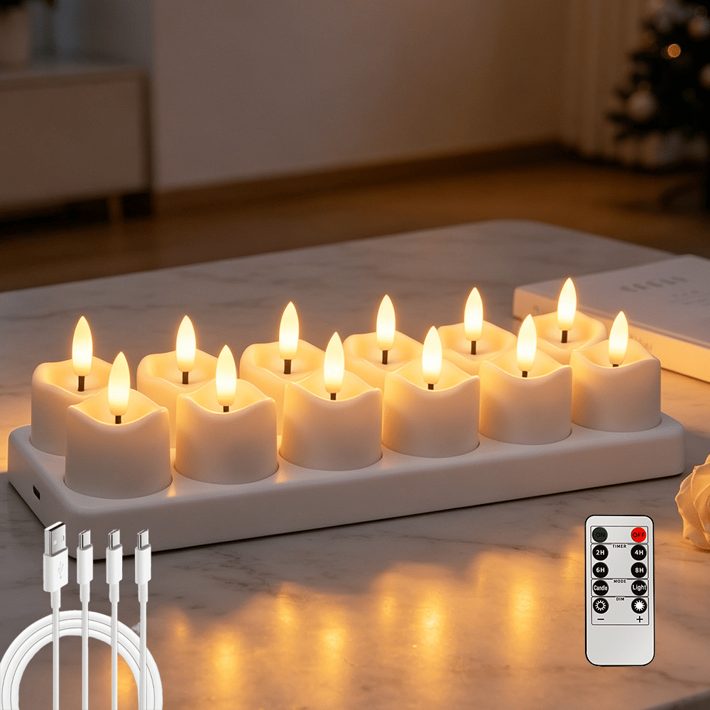Rechargeable Flameless Tea Lights –  With Remote & Charging Base