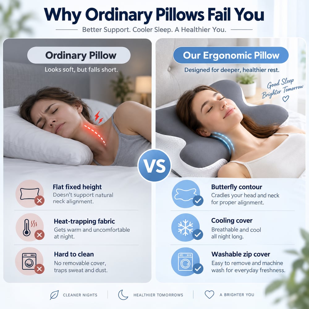 Butterfly Contour Pillow — Memory Foam Neck Support