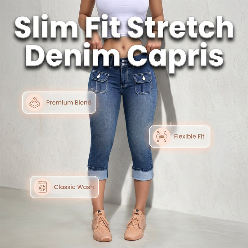 Women's Slim Fit Stretch Denim Capri Pants